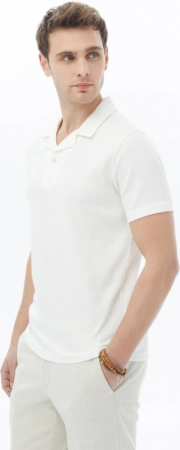 كيب White Jacquard Cuban Collar Cotton Blend T-Shirt