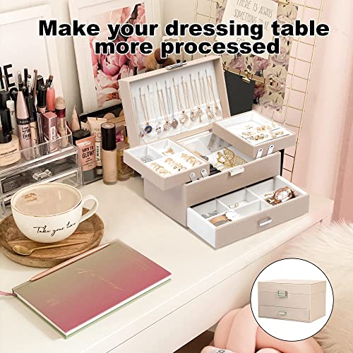 Dajasan Jewelry Box Organizer, Jewelry Boxes for Women Girls, 3 Layers Jewelry Gift Box for Christmas, Valentine's Day, Birthday, Mother's Day (Champagne) - Image 5