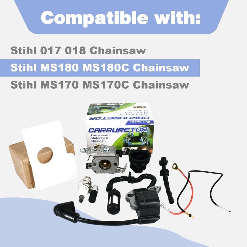 Icezest Carburetor Fits For STIHL Chainsaw 017 018 MS170 MS180 Carb Ignition Coil Spark Plug Kit C1Q-S57 C1Q-S57A - Image 2