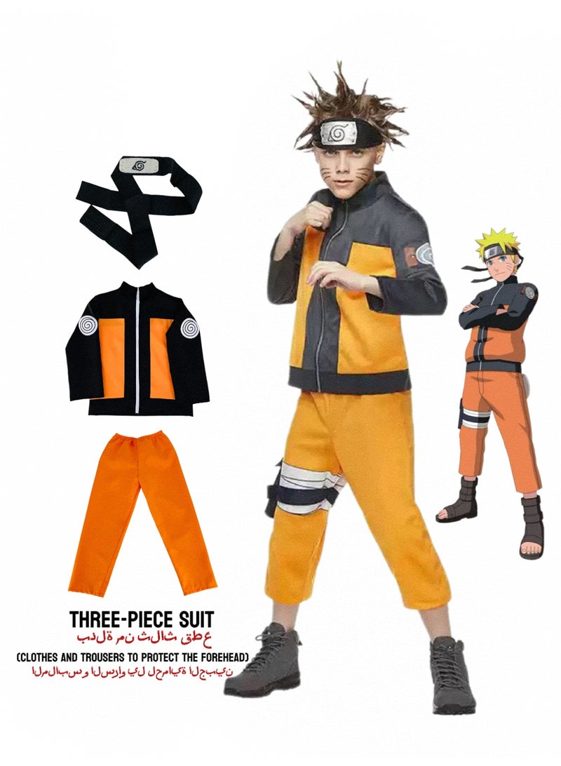 Naruto Uzumaki Kids Cosplay Costume Set (Jacket + Pants + Headband) – Anime-Accurate Design, Three Sizes Available Size:S(105-115CM) - Image 1