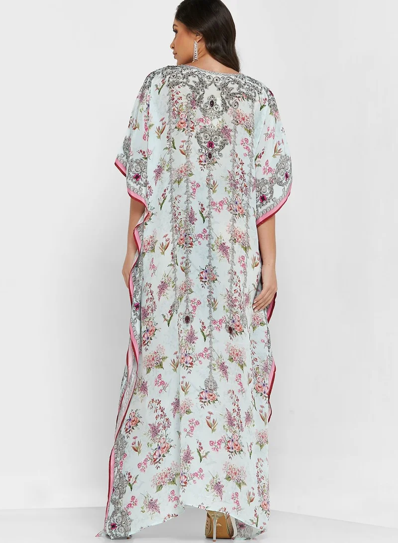 ARABIAN CLOSET Embellished Floral Print Kaftan