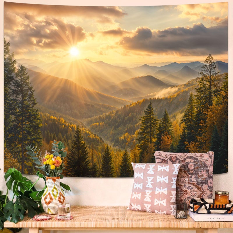kampdream Landscape Tapestry, Scenery Art Wall Tapestries, Nature Wall Decor for Bedroom Living Room Backdrop Warm Sunset Mountain 36Ã—48 inches - Image 1