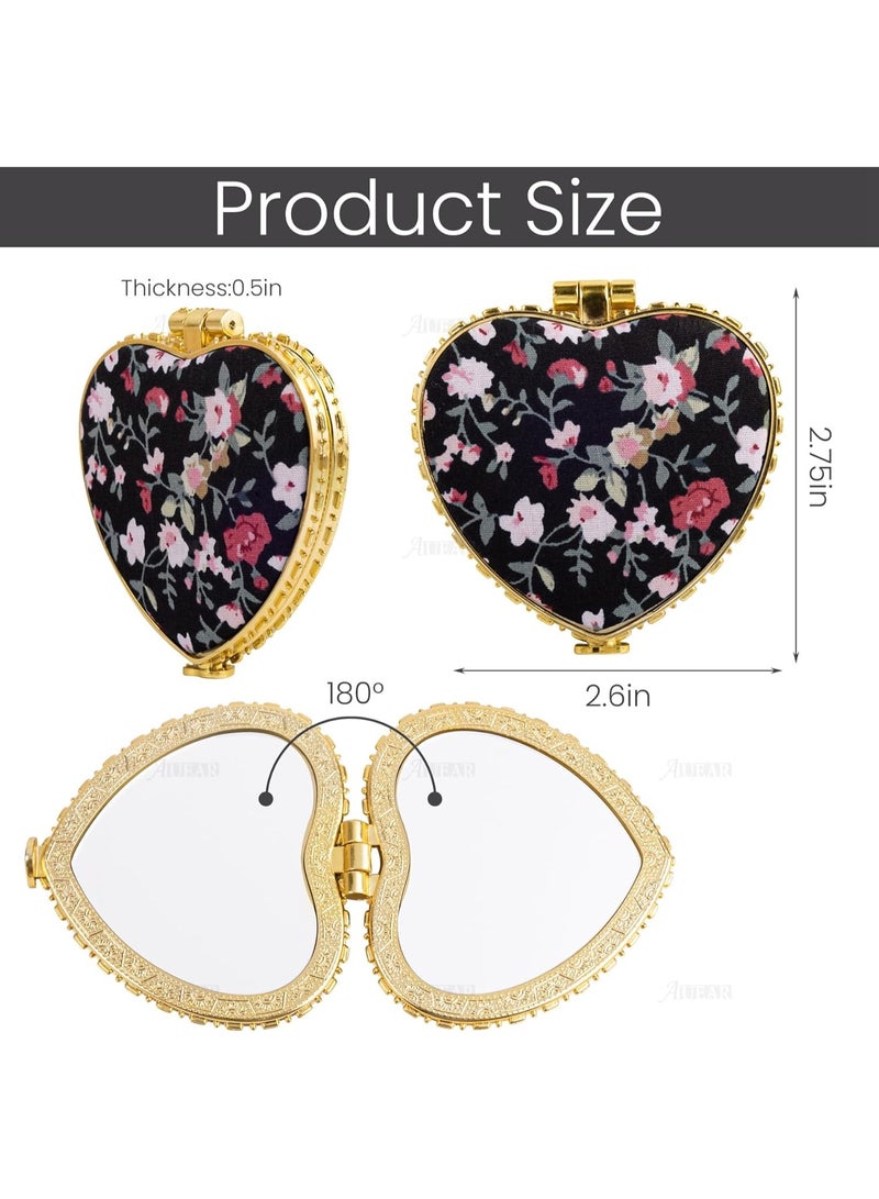YelaJoy 4 Pack Small Flower Portable Makeup Mirror Retro Floral Double Sided Purse for Travel Cosmetic Heart - Image 2
