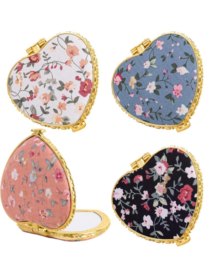 YelaJoy 4 Pack Small Flower Portable Makeup Mirror Retro Floral Double Sided Purse for Travel Cosmetic Heart - Image 1