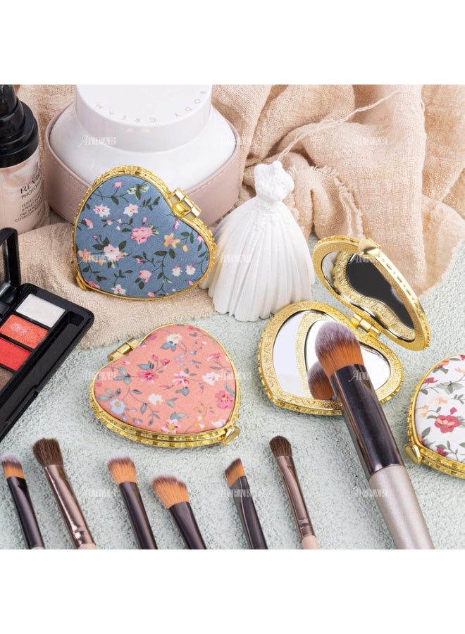 YelaJoy 4 Pack Small Flower Portable Makeup Mirror Retro Floral Double Sided Purse for Travel Cosmetic Heart - Image 4