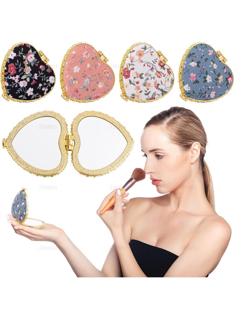 YelaJoy 4 Pack Small Flower Portable Makeup Mirror Retro Floral Double Sided Purse for Travel Cosmetic Heart - Image 3