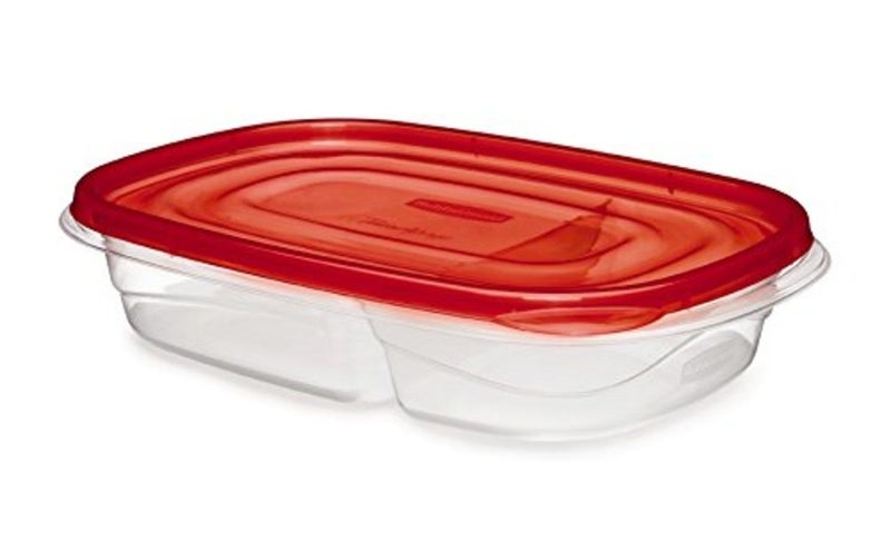 Rubbermaid TakeAlongs Divided Rectangular Food Storage Containers, 3.7 Cup, Tint Chili, 3 Count - Image 1