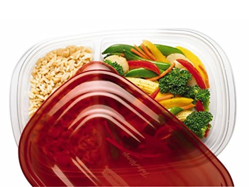 Rubbermaid TakeAlongs Divided Rectangular Food Storage Containers, 3.7 Cup, Tint Chili, 3 Count - Image 3