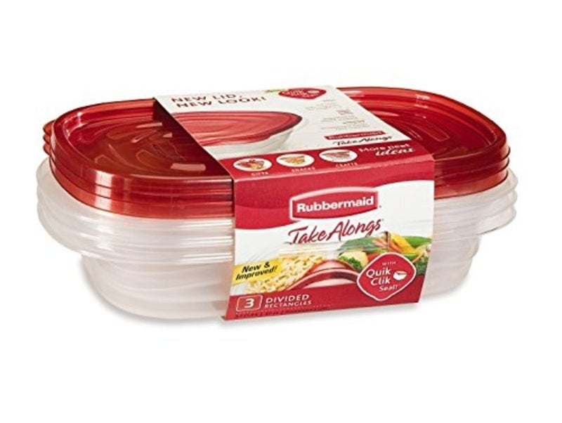 Rubbermaid TakeAlongs Divided Rectangular Food Storage Containers, 3.7 Cup, Tint Chili, 3 Count - Image 4