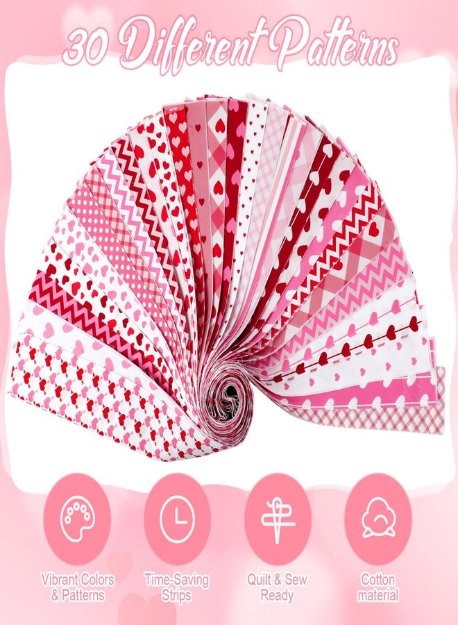 Hahafelt 60 Pcs Christmas Quilting Fabric Roll 2.6 x 40 Cotton Fabric Strips Precut Jelly Patchwork for Craft Sewing (Valentines) - Image 3