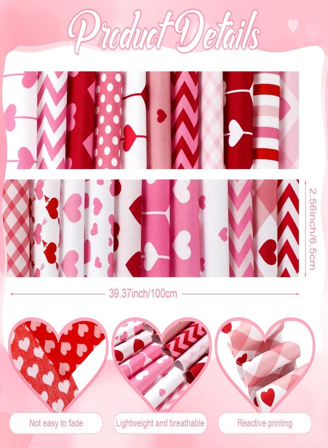 Hahafelt 60 Pcs Christmas Quilting Fabric Roll 2.6 x 40 Cotton Fabric Strips Precut Jelly Patchwork for Craft Sewing (Valentines) - Image 4