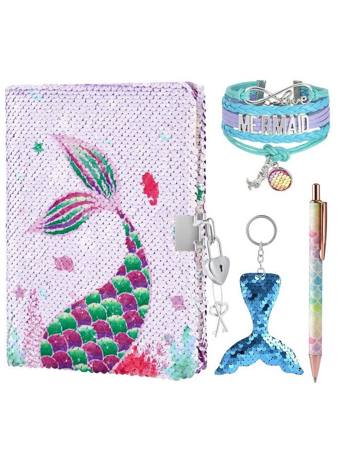 Wernnsai Mermaid Diary For Girls - Sequin Journal Kit For Girls Gift With A5 Kids Notebook Key Chain Pen For Drawing Writing Diary With Lock Birthday Christmas Gifts For Girls 6-12  - Image 1