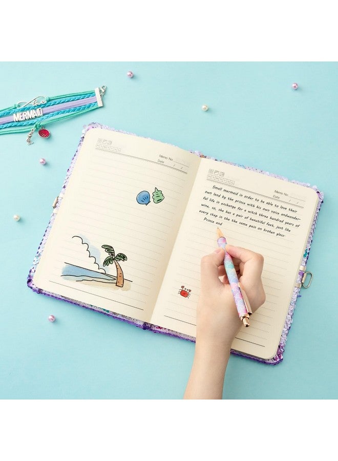 Wernnsai Mermaid Diary For Girls - Sequin Journal Kit For Girls Gift With A5 Kids Notebook Key Chain Pen For Drawing Writing Diary With Lock Birthday Christmas Gifts For Girls 6-12  - Image 4