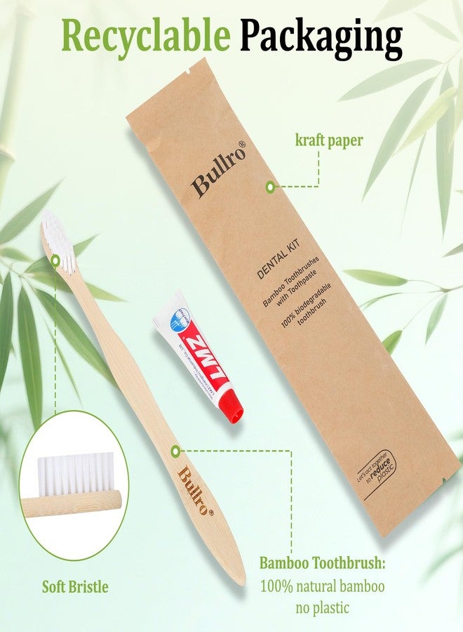 Bullro Bamboo Disposable Toothbrush Kit (100 Pack with 6g Toothpaste - 100% Natural Biodegradable - Individually Wrapped Disposable Amenities for Hotel, Airbnb, Travel, Camping, Homeless & Guest Use - Image 2