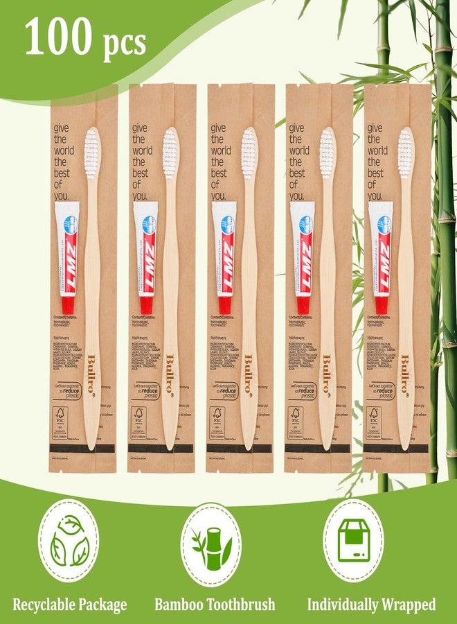 Bullro Bamboo Disposable Toothbrush Kit (100 Pack with 6g Toothpaste - 100% Natural Biodegradable - Individually Wrapped Disposable Amenities for Hotel, Airbnb, Travel, Camping, Homeless & Guest Use - Image 4