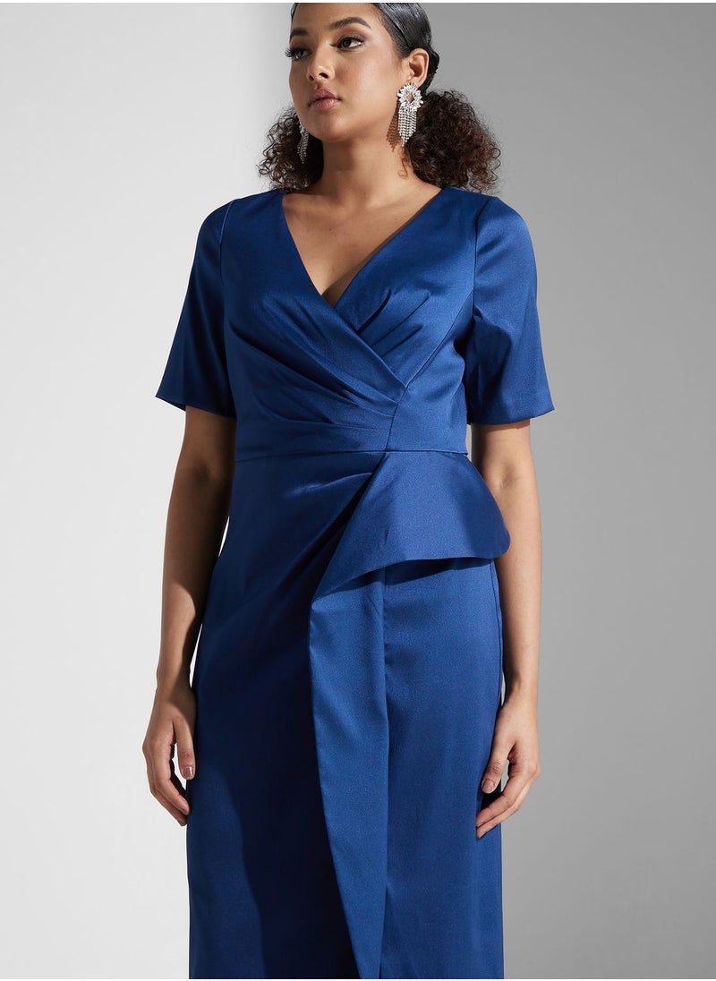 AIDAN MATTOX - Surplice Neck Ruffle Dress - Image 1