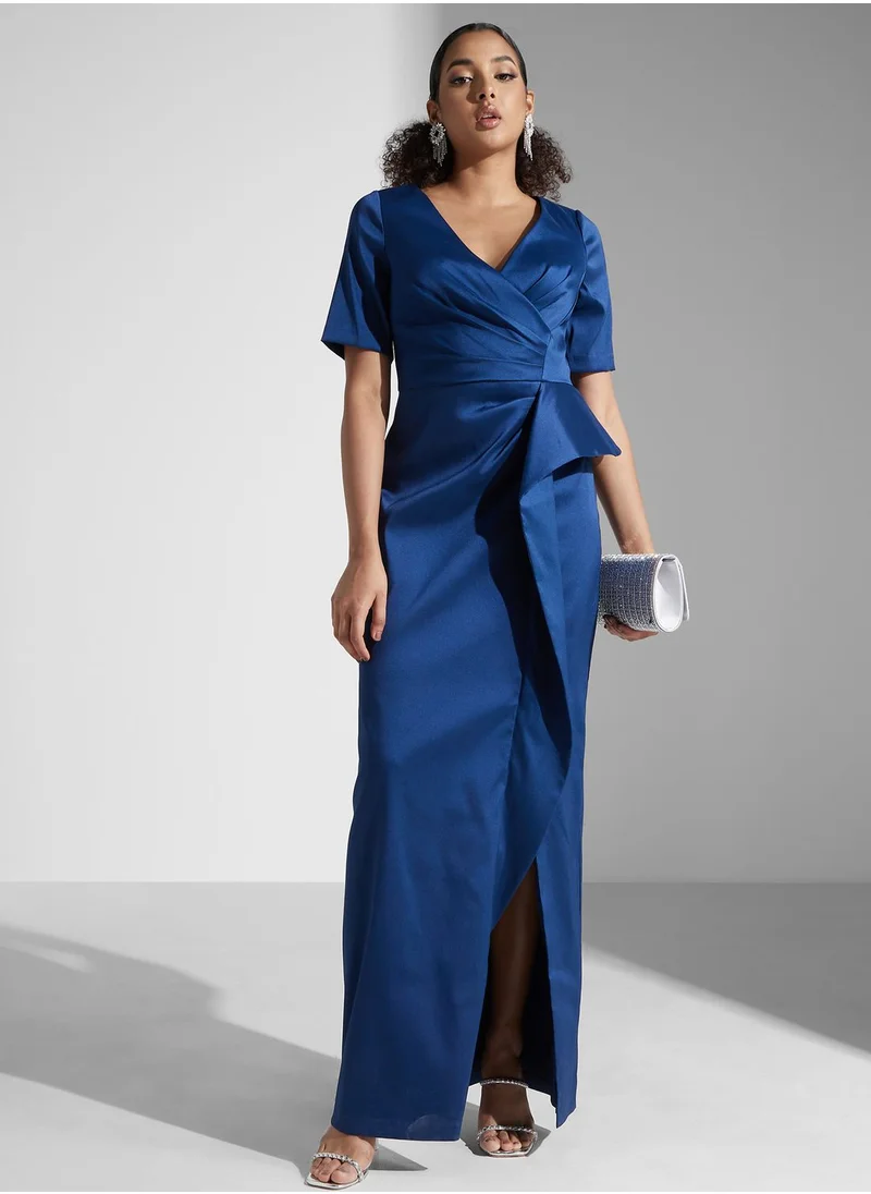 AIDAN MATTOX Surplice Neck Ruffle Dress