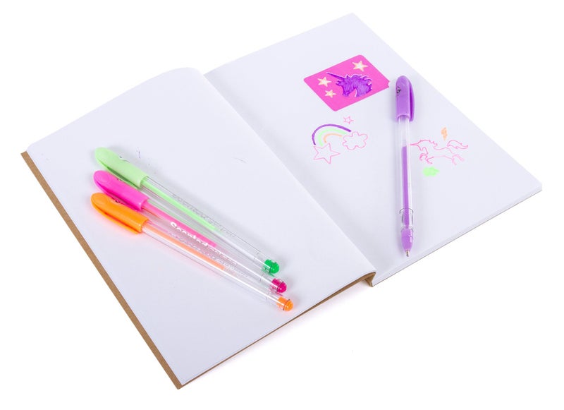 Hot Focus DIY Unicorn Notebook Kit - Decorate Your Own Journal Diary with 4 Scented Gel Pens, Scratch â€˜N Sniff Unicorn Stickers and Stencils - Image 4