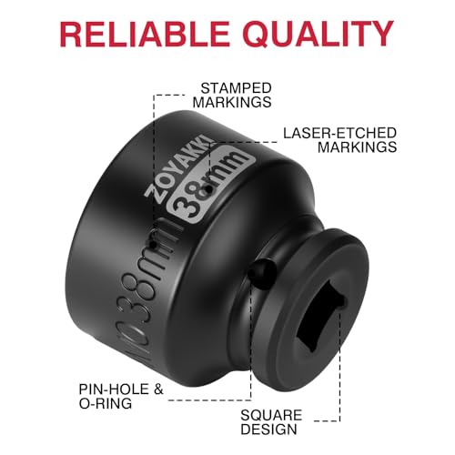 ZOYAKKI 12 Drive x 38mm Shallow Impact SocketCRMO Steel1PCS Drive 6 Point Axle Nut Socket for Easy Removal of Axle Shaft Nuts Metric 38MM - Image 5