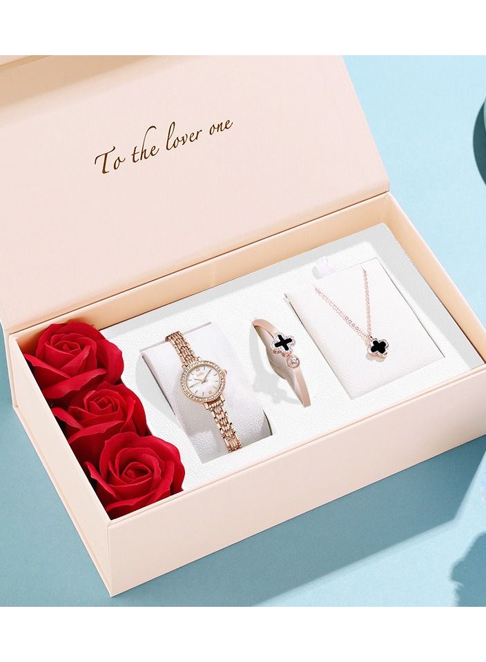 Women's Watches Fashionable Classic Simple Ladies Popular Waterproof Watches Business Diamond Decoration Bangle Bracelets Necklaces Necklaces Rings Earrings