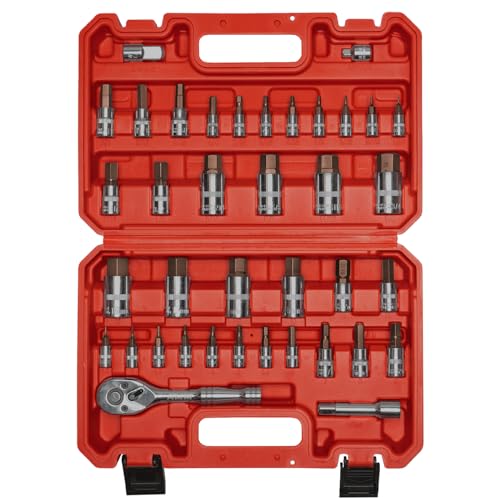 AMM 38PCS Master Allen Socket Set，SAE and Metric Hex Bit Socket Set，1/4"， 3/8"，1/2" Drive，H1.5 ~ H19 & H1/16 ~ H3/4，3/8" Ratchet，Extension Bar and Socket Adapters - Image 1