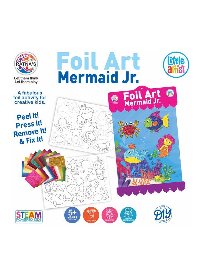 راتاناز مجموعة أدوات الحرف اليدوية الصغيرة من RATNA'S Foil Art Mermaid، مجموعة الفنون والحرف اليدوية التي تعمل بتقنية STEAM، مجموعة أنشطة إبداعية ممتعة بدون فوضى من الفويل للأطفال - Image 2