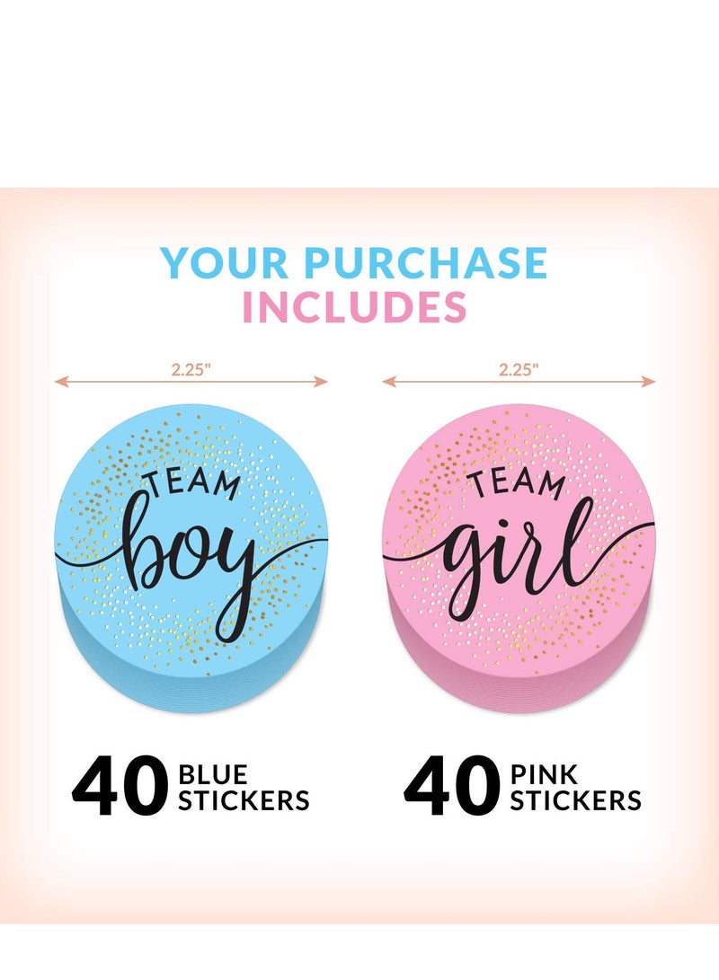 KASTWAVE 80 Sheets Gender Display Stickers with Gold Foil for Team Boy and Team Girl Labels Pink and Blue Gender Labels for Party Invitations and Voting Games, Baby Shower Labels (Circle) - Image 2
