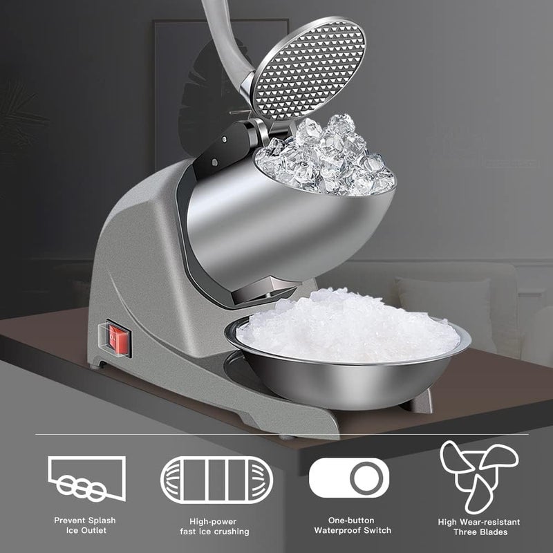 XENGVA XENGVA Electric Block Ice Crusher Machine for Ice Cube Breaker Hand Crank Crusher Masher Mixer Grinder Chopper Snow Cone Maker Shaved Ice Gola Maker Machine for Summer Ice Cream Ice Dish Stick Gola  - Image 5
