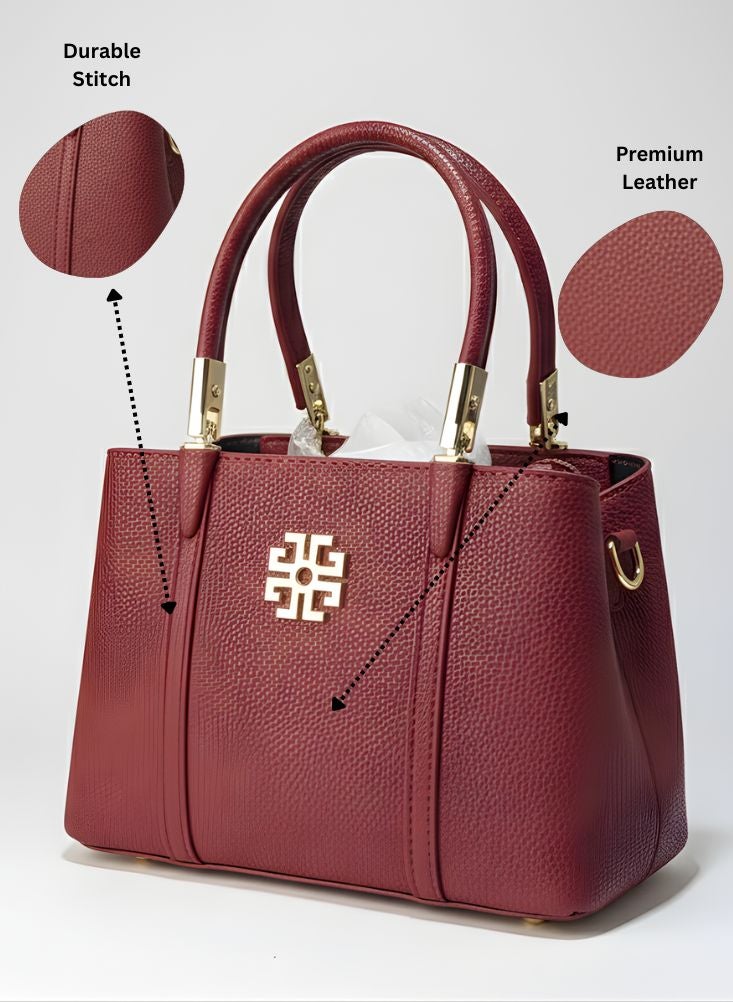 بريميم حقيبة يد نسائية أنيقة بلون أحمر بورغندي، ذات مقبض علوي وتفاصيل ذهبية، بلمسة نهائية أنيقة. - Image 3
