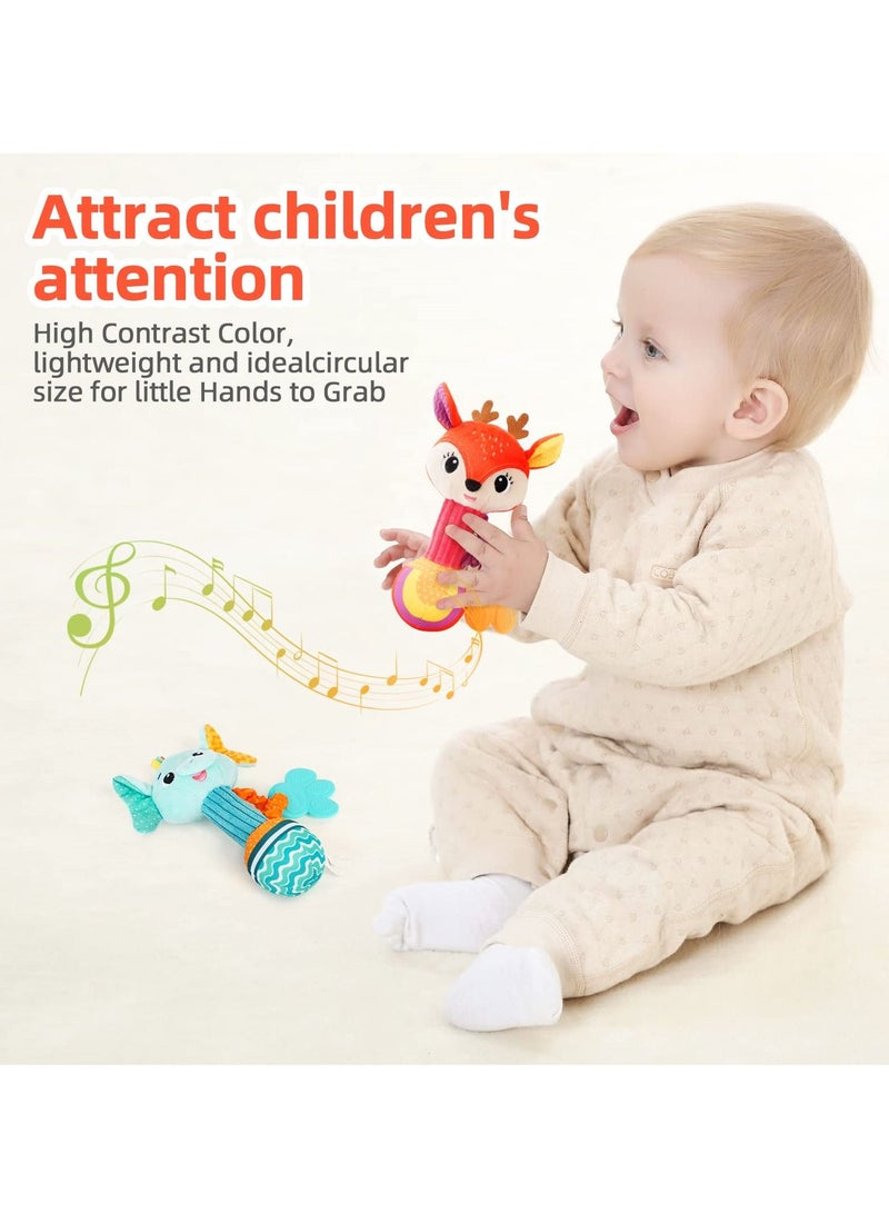 SYOSI 2 Pcs Baby Rattles, Soft Stuffed Rattle for Babies 0-6 Months Hand Grip Toys Shaker Newborn Gift Boy Girl - Image 4