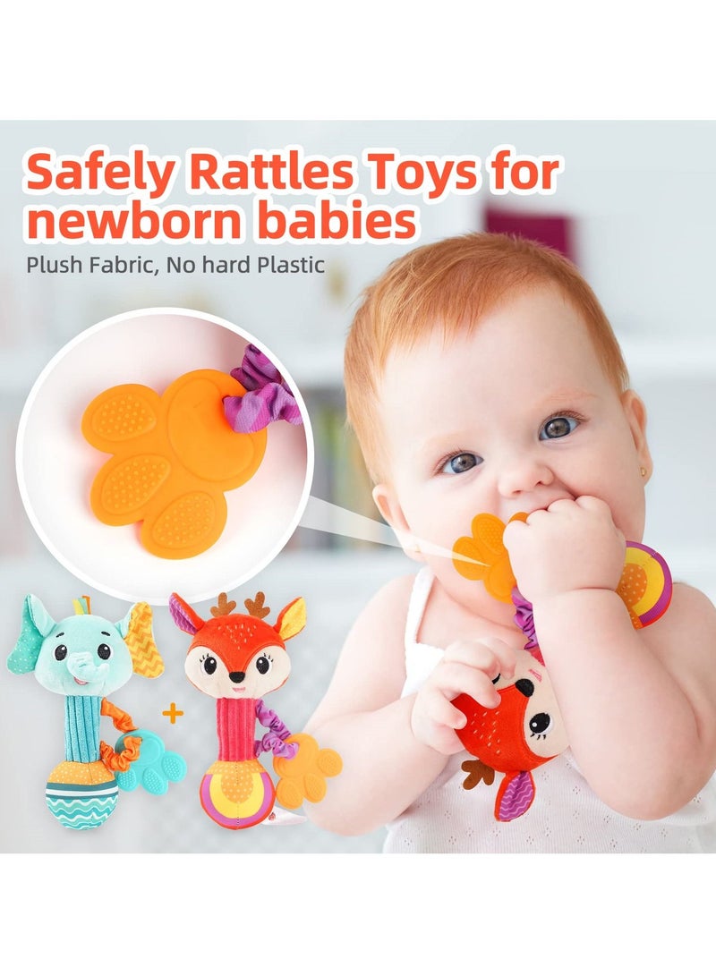 SYOSI 2 Pcs Baby Rattles, Soft Stuffed Rattle for Babies 0-6 Months Hand Grip Toys Shaker Newborn Gift Boy Girl - Image 5
