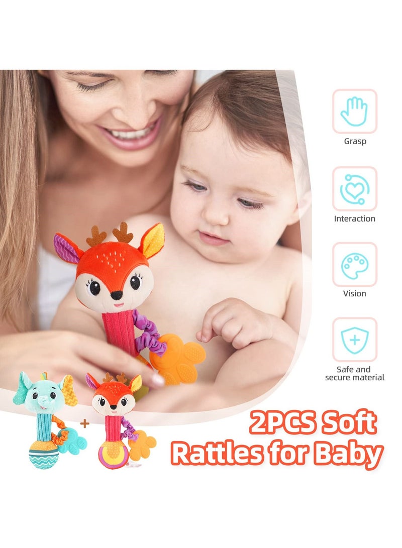 SYOSI 2 Pcs Baby Rattles, Soft Stuffed Rattle for Babies 0-6 Months Hand Grip Toys Shaker Newborn Gift Boy Girl - Image 2