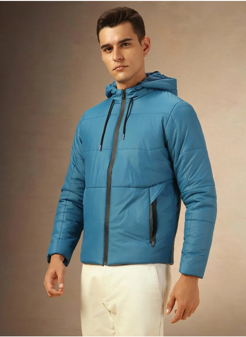 دينيس لينغو Men's Blue 100% Polyester Solid Regular Fit Jacket