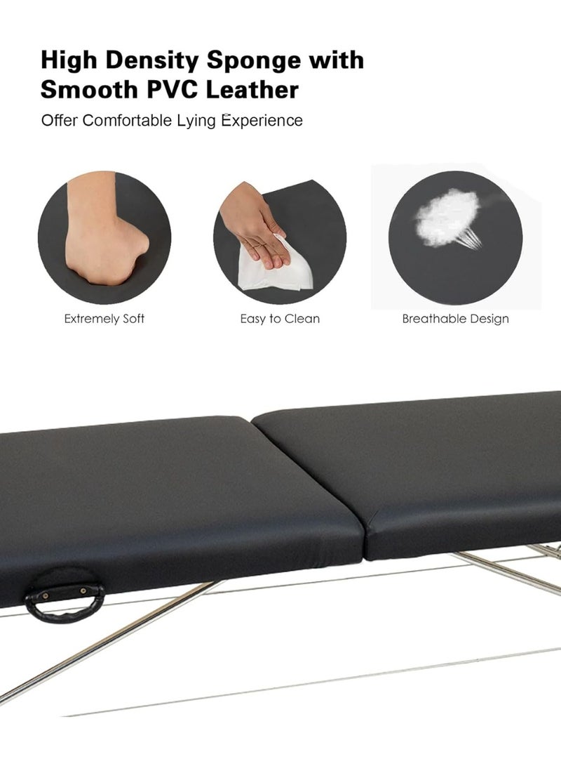 Meishida Portable Massage Table Professional Adjustable Folding Bed Lightweight Foldable Beauty Facial Table, Salon Massage Bed Spa Table with Carrying Bag & Headrest - Black  - Image 4