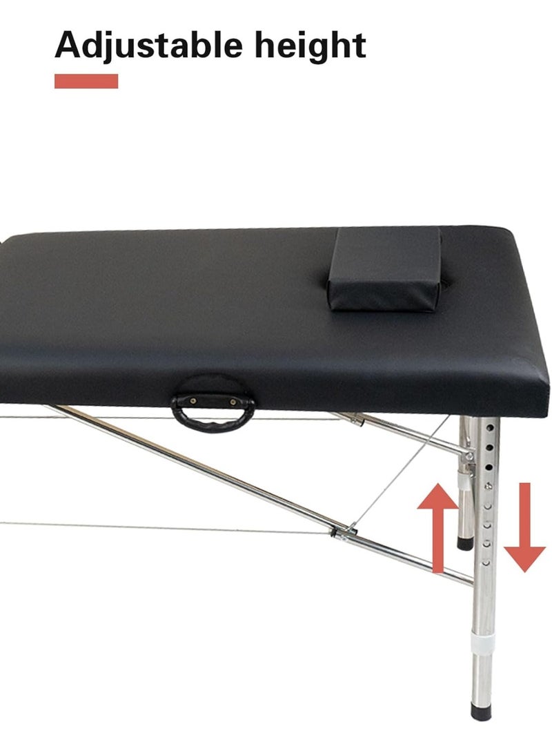 Meishida Portable Massage Table Professional Adjustable Folding Bed Lightweight Foldable Beauty Facial Table, Salon Massage Bed Spa Table with Carrying Bag & Headrest - Black  - Image 2