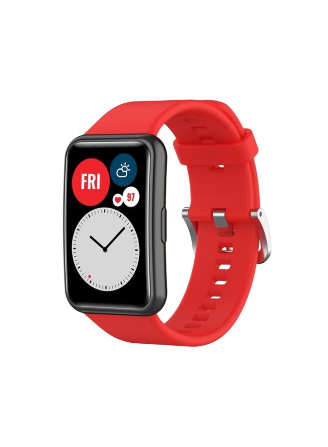 Replacement Strap For Huawei Watch Fit Special Edition Silicone Silver Steel Buckle Watch Band Red