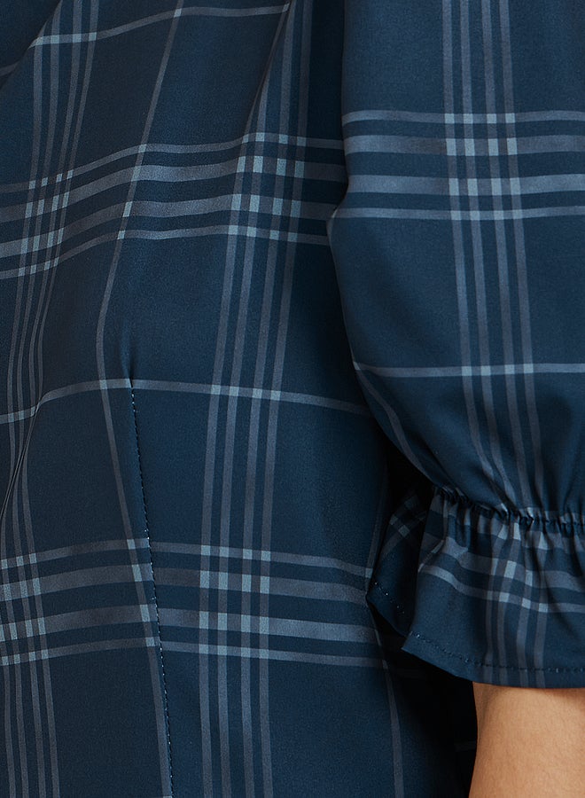 Take Two Check Print Puff Sleeve A-Line Midi Dress - Image 3