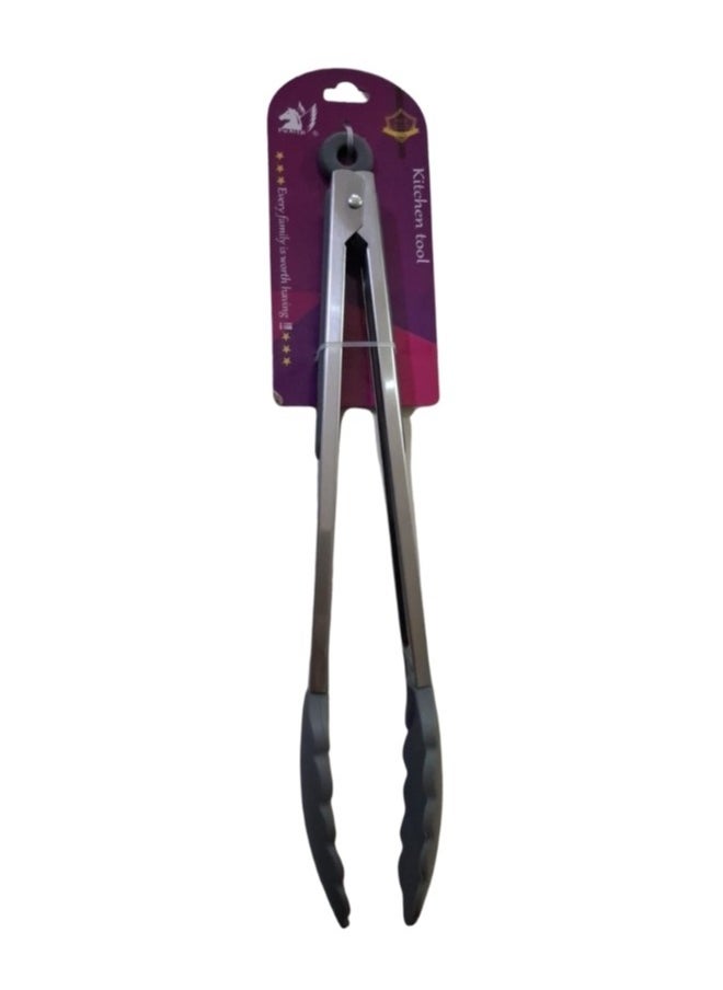 Generic Kitchen Tongs High Quality Silicone Food Tongs Stainless Steel with Silicone Tips, Non Stick, High Temperature Resistant up (grey)  - Image 1