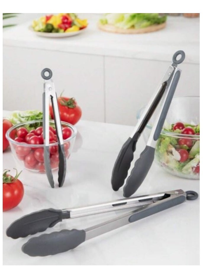 Generic Kitchen Tongs High Quality Silicone Food Tongs Stainless Steel with Silicone Tips, Non Stick, High Temperature Resistant up (grey)  - Image 2