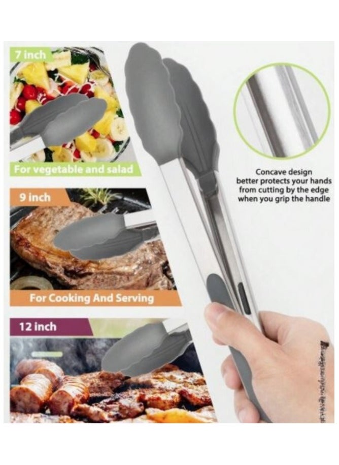 Generic Kitchen Tongs High Quality Silicone Food Tongs Stainless Steel with Silicone Tips, Non Stick, High Temperature Resistant up (grey)  - Image 3