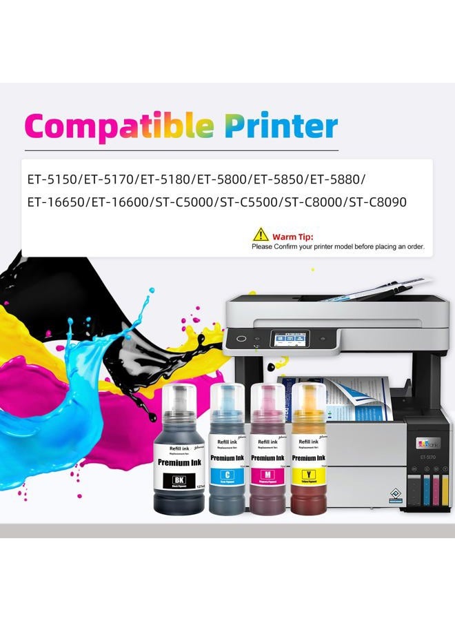 EXCERCUS 542 Ink Refill Bottle for Epson T542 Pigment Ink Compatible with Epson 16600 ET-5800 ET-5850 ET-5880 ET-16650 ST-C8000 ST-C8090 Printers (1Black, 1Cyan, 1Magenta, 1Yellow) - Image 2