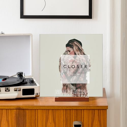 CoolGift Mart Now Playing Vinyl Record Stand, Light up Record Holder, Wooden Acrylic Display with Warm White Lights for Albums, Room Decor, for Vinyl Lovers - Image 3