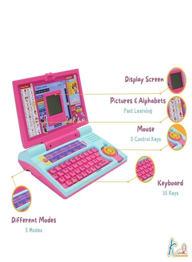 Kriiddaank Krriiddaank Minnie Theme Educational Laptop for Kids - 20 Learning Activities for 3+ Girls, Interactive Toy for Alphabet, Numbers, Math, Music & Logic - Pink (ISI Certified)|Birthday Gift - Image 4