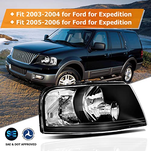 LBRST Headlight Assembly For Ford For Expedition 2003-2006 Black Housing Clear Reflector Clear Lens Driver and Passenger Side Headlamp - Image 2