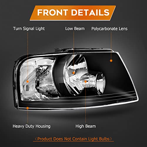 LBRST Headlight Assembly For Ford For Expedition 2003-2006 Black Housing Clear Reflector Clear Lens Driver and Passenger Side Headlamp - Image 3