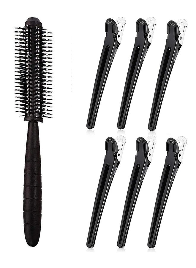 E-DUNIA® 1 Pcs Of Round Hair Brush Comb with Nylon Bristles for Women/Men/Kids Detangling & Massaging, Anti Static, Best for All Hair Types Wet & Dry Daily Use with 6 Pcs Of Long Hair Clip[Pack Of 7] - Image 1