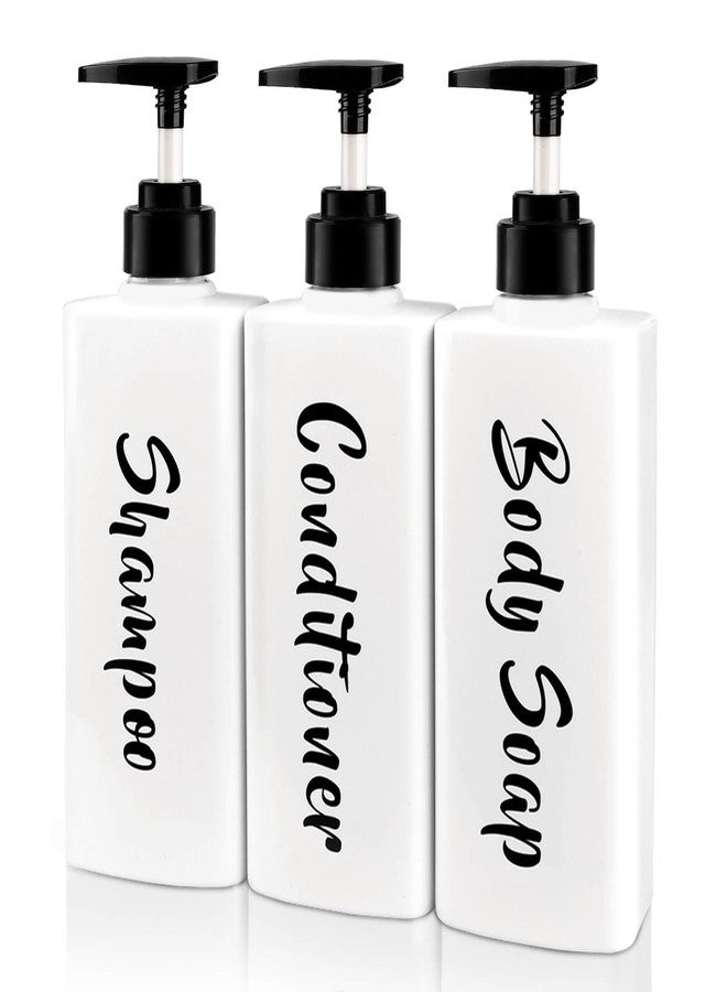 AUMIO 16.9oz Shampoo Conditioner Body Wash Dispenser for Shower, Refillable Printed Soap Bottles with Pump, Empty Plastic Bathroom Dispenser Set for Shampoo, Conditioner & Soap (White, 3 Pack) - Image 1