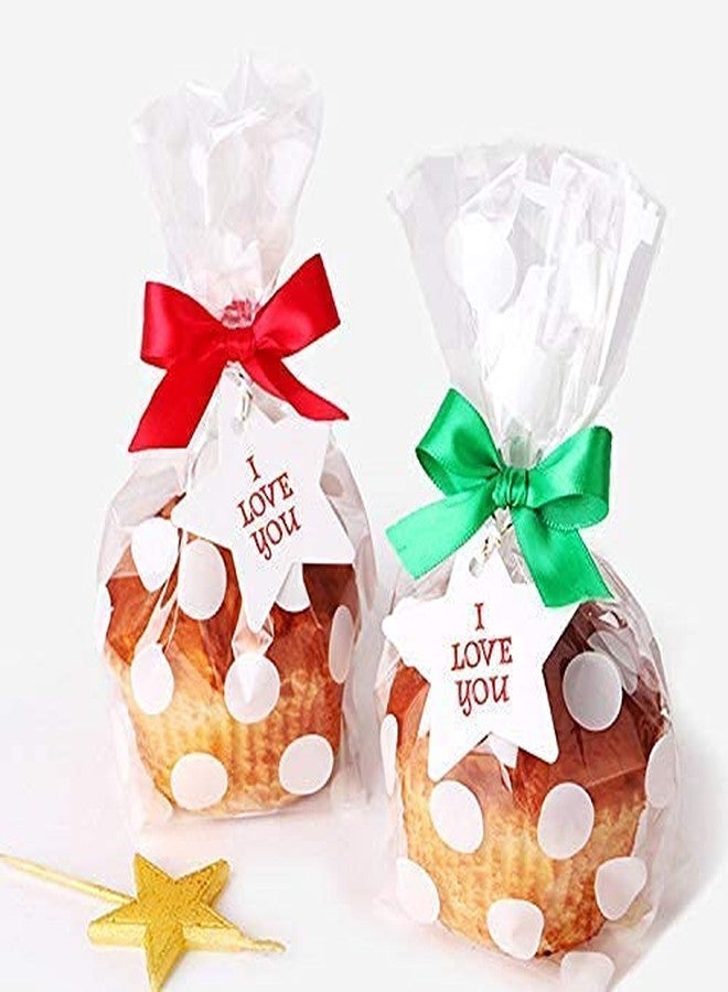 JOERSH حقائب بسكويت بلاستيكية شفافة 200 حزمة 8.1" × 5" مع أربطة، نمط نقاط بيضاء صغيرة، حقائب حلوى صغيرة لتغليف المافن والمخبوزات - Image 4