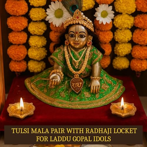 KAUSHEVA Small Tulsi Mala with Radhaji Locket for Laddoo Gopal Set of 2 Mala - Image 2