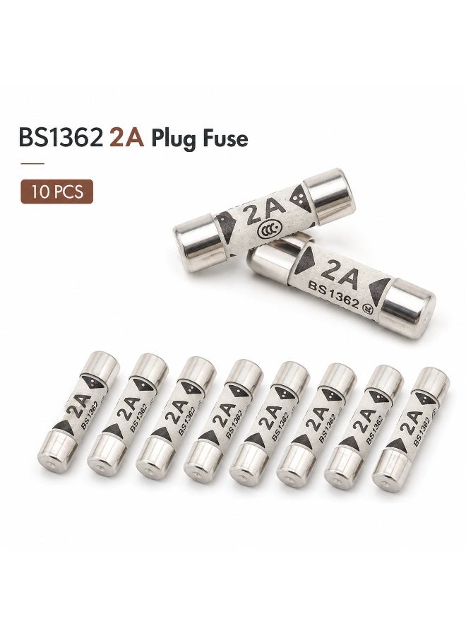 فيوز قابس بريطاني BS1362 2 أمبير، مجموعة من 10 قطع، أنبوب سيراميك، 6.3x25.4 مم - Image 1